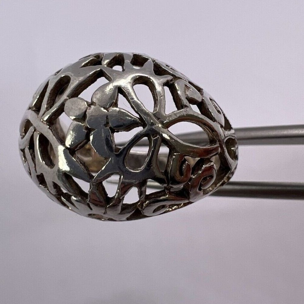 925 Sterling Silver Ring With Porous Flower Design Size 8 View 6
